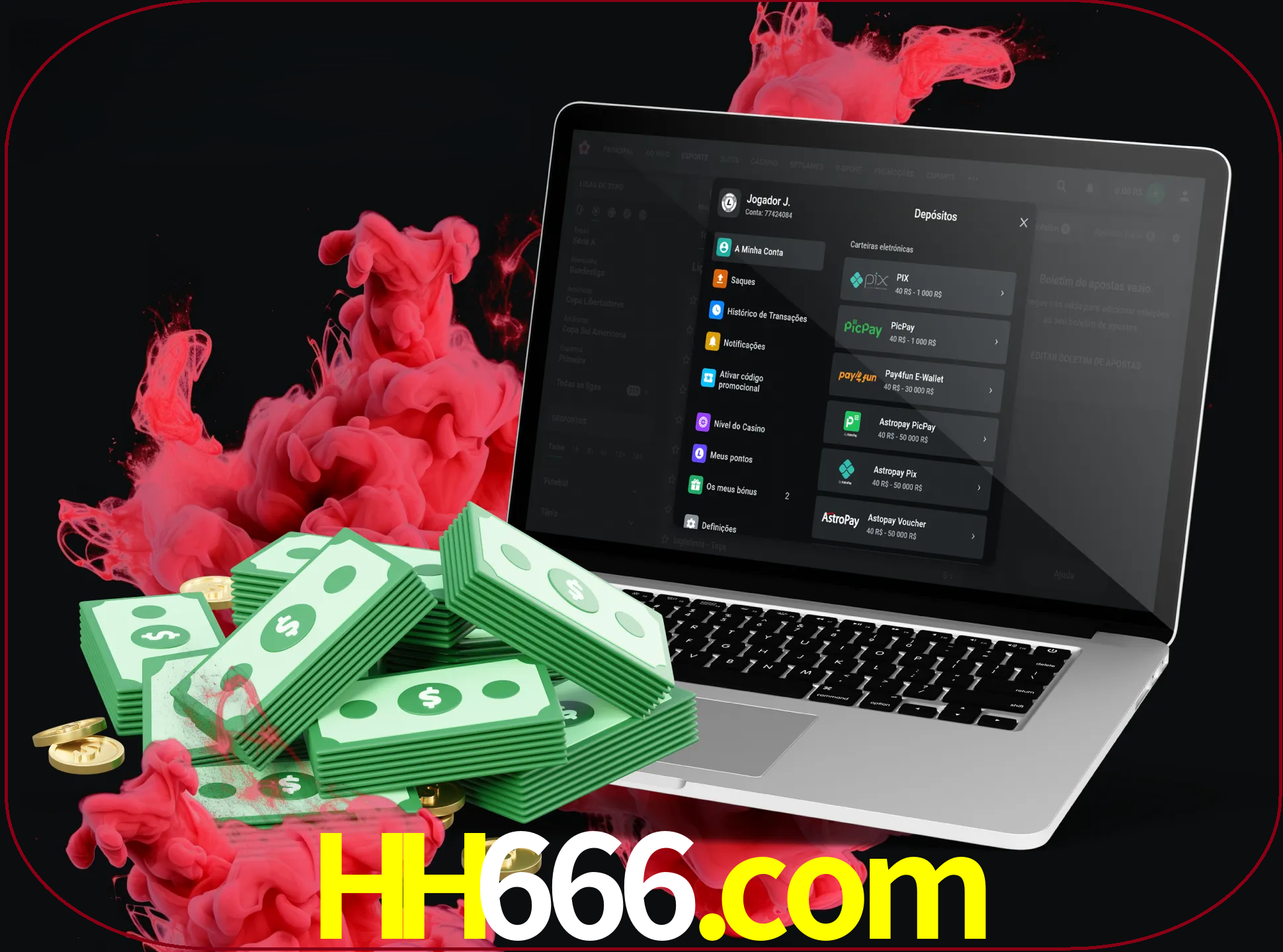 Para efetuar um depósito na sua conta hh666, basta escolher o método de depósito e especificar o montante.